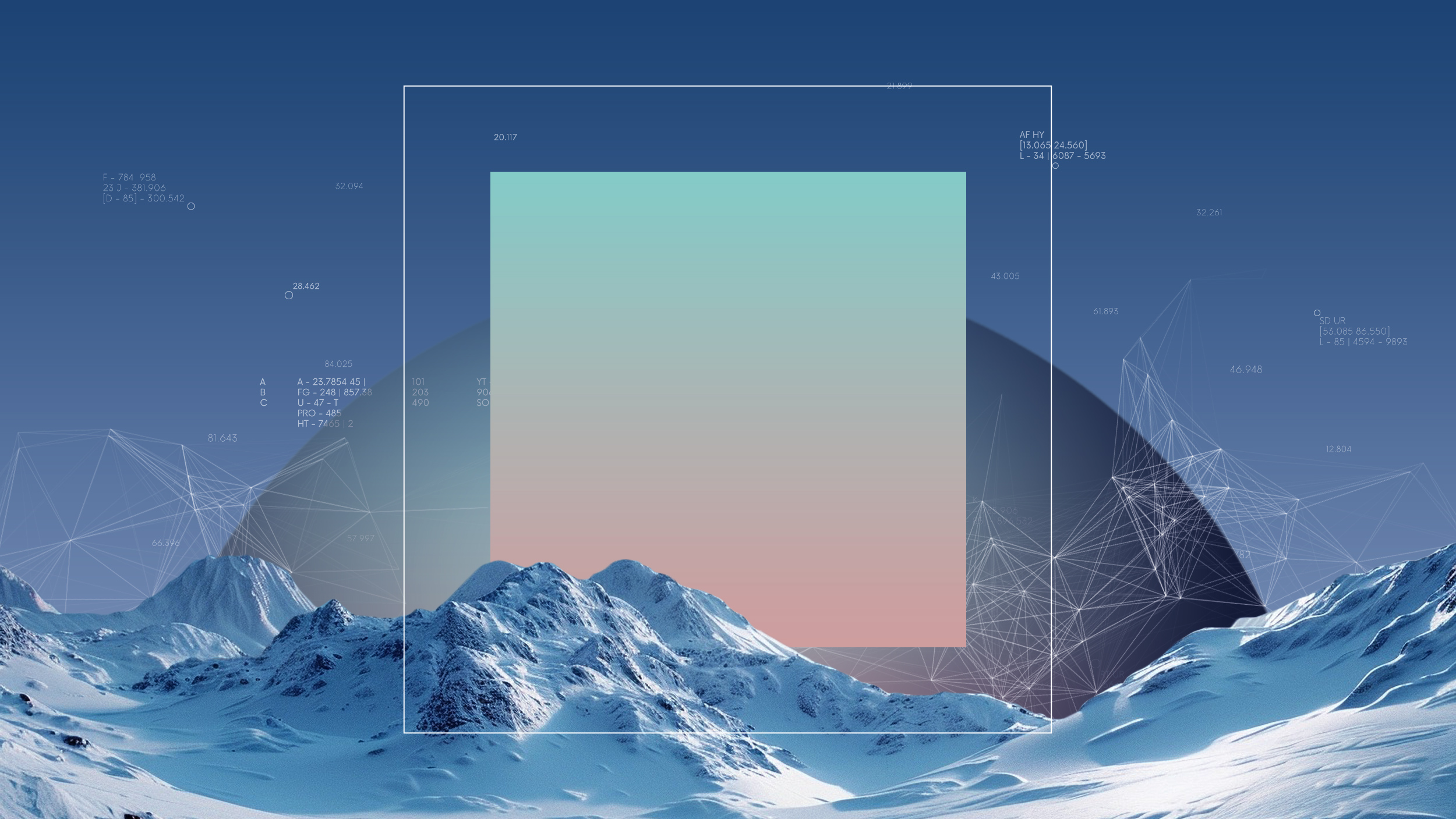 Hologram of a square hovering over snowy mountains