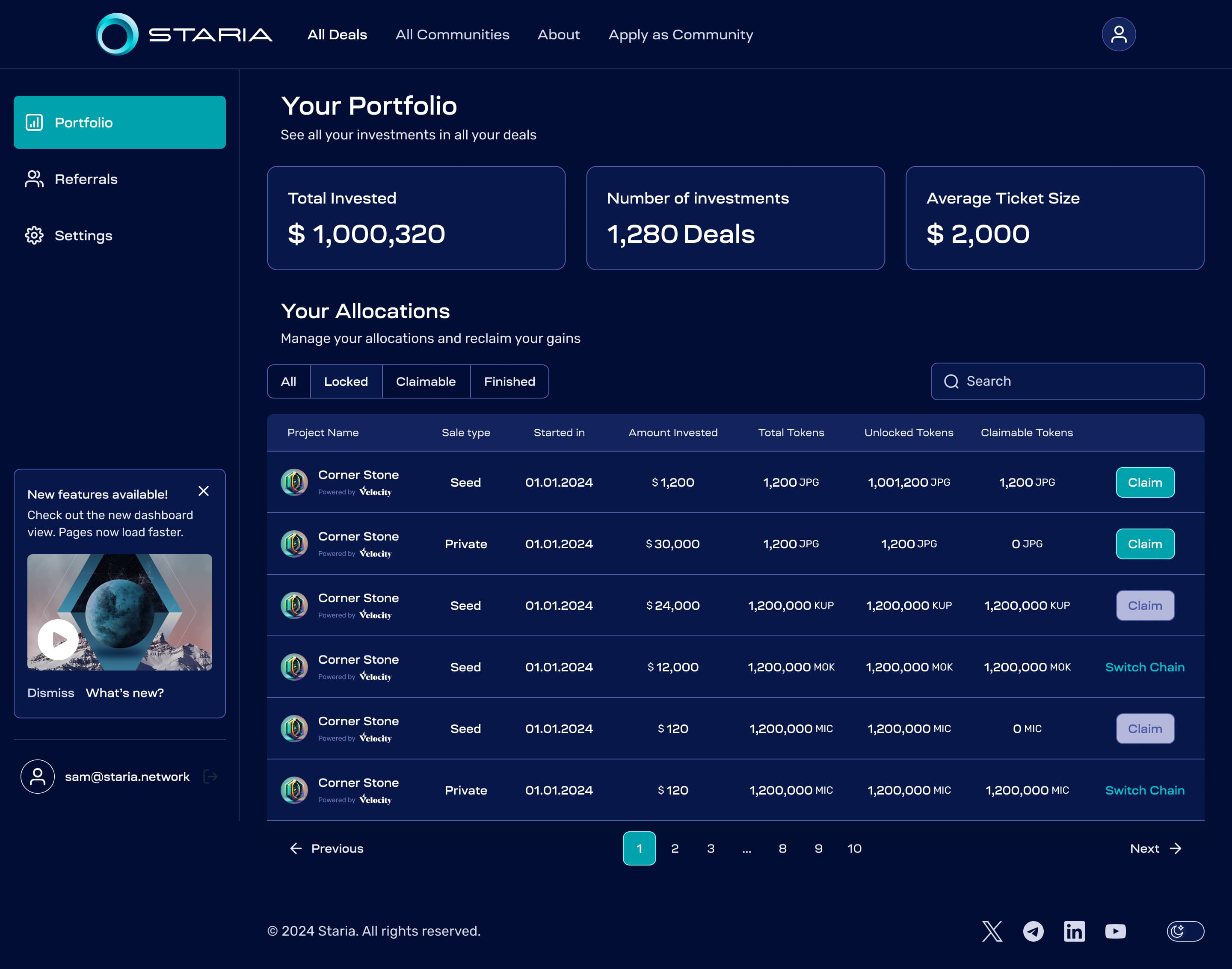 Portfolio page in dark mode